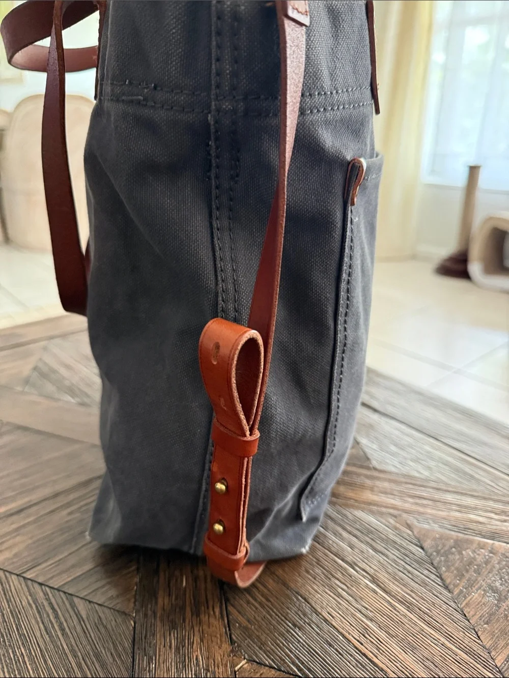 Madewell Transport Tote Dark Wash Canvas & Brown Leather Crossbody Bag